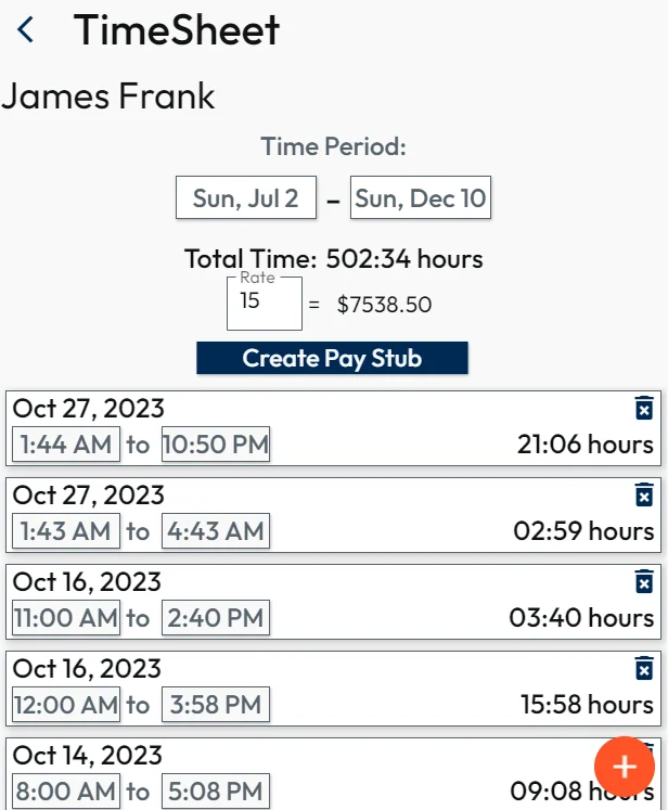 Employee time sheet and create-pay-stub tools